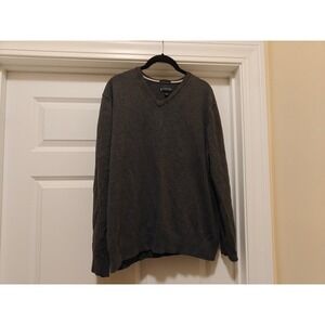 Stafford Signature Mens Charcoal Gray 100% Pima Cotton V-Neck Sweater Large
